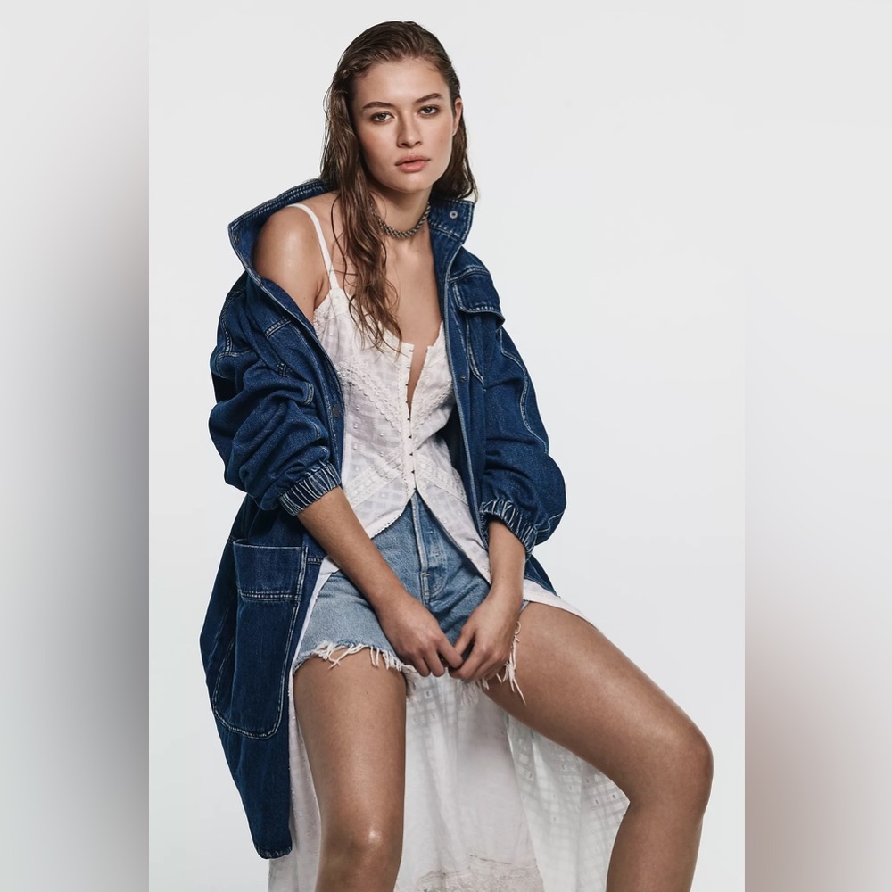 Anthropologie PILCRO UTILITY DENIM LONG CHORE JACKET 4115957990009 DENIM…